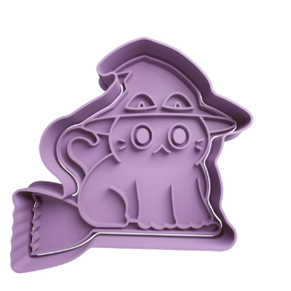 Gato Cute Brujo en Escoba Cortador de Galletas